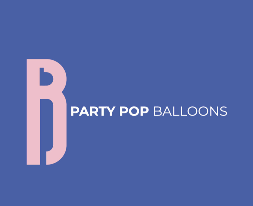 Party Pop Balloons logo over blue background